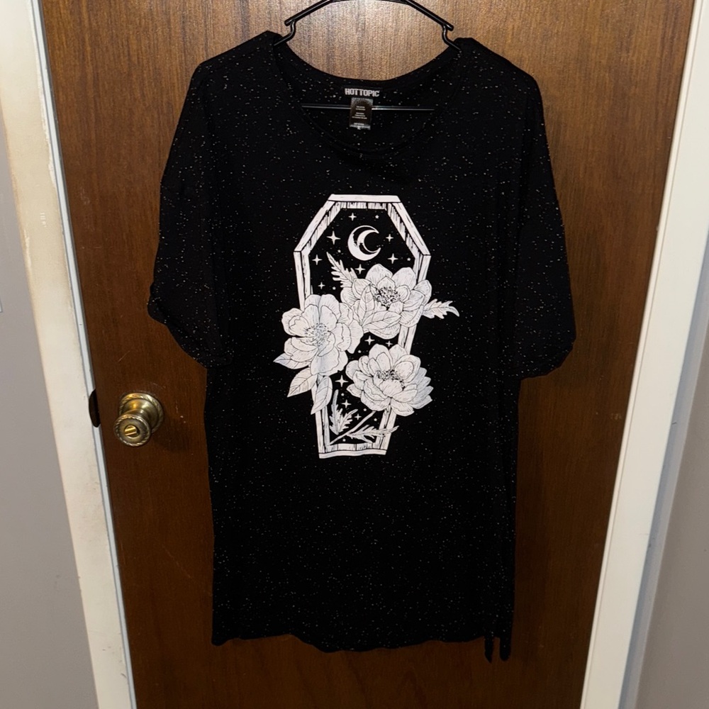Hot Topic Black T shirt dress with White Floral Coffin Design